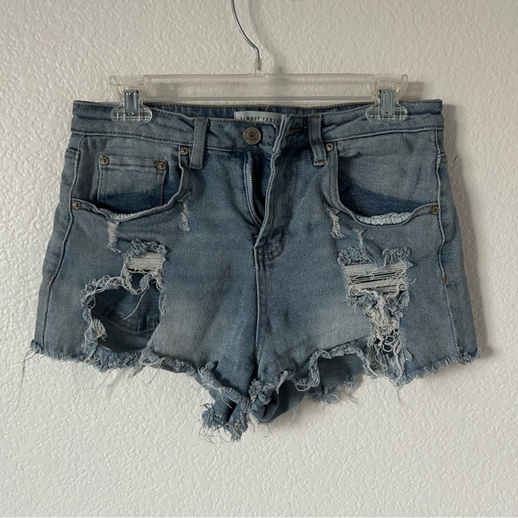 Almost Famous Light Blue Distressed High Waisted Jean Shorts Grunge, Punk, Edgy - Picture 1 of 10